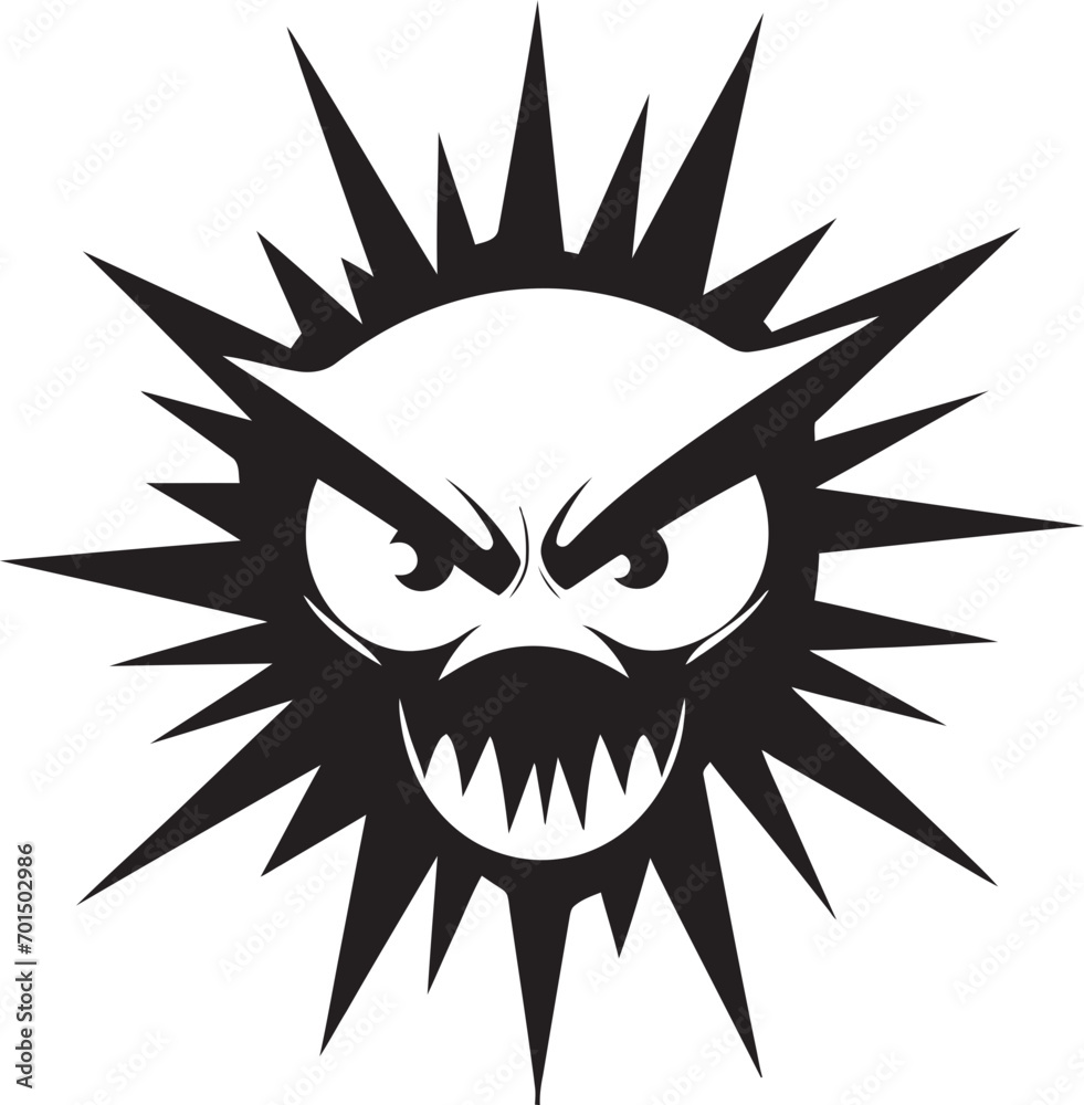 Blazing Outcry Angry Sun’s Black Icon Searing Wrath Black Vector of Angry Sun