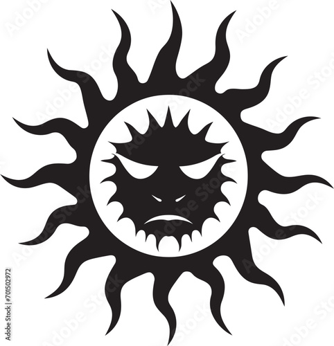 Angry Radiance Black Logo Icon of Sun Infernal Outburst Angry Sun in Vector