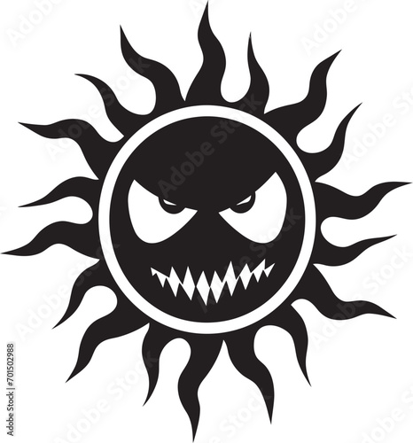 Scorched Fury Black Icon of Angry Sun Fiery Outburst Angry Sun Vector in Black