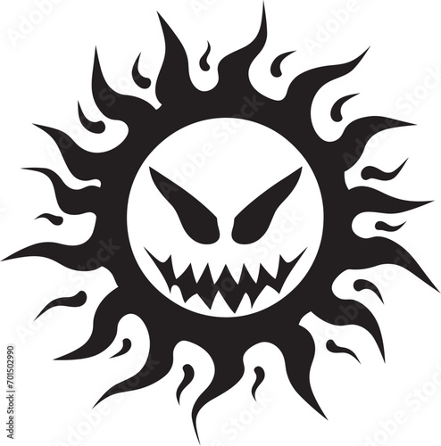Fiery Outburst Angry Sun Vector in Black Wrathful Dawn Sun’s Anger in Vector
