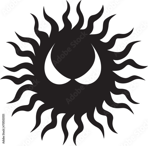 Angry Radiance Black Logo Icon of Sun Infernal Outburst Angry Sun in Vector