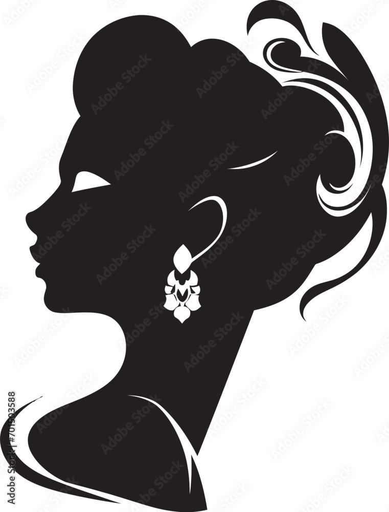 Seraphic Silhouette Vector Womans Profile Elegant Grace Black Silhouette of a Woman