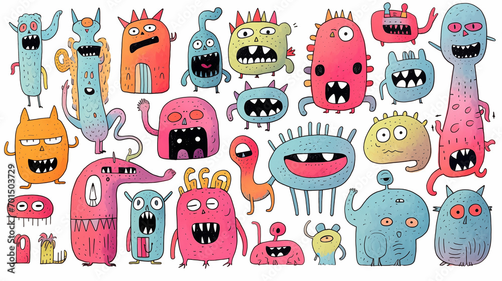 Colorful, friendly creatures on a white background Colorful, friendly creatures on a white background
