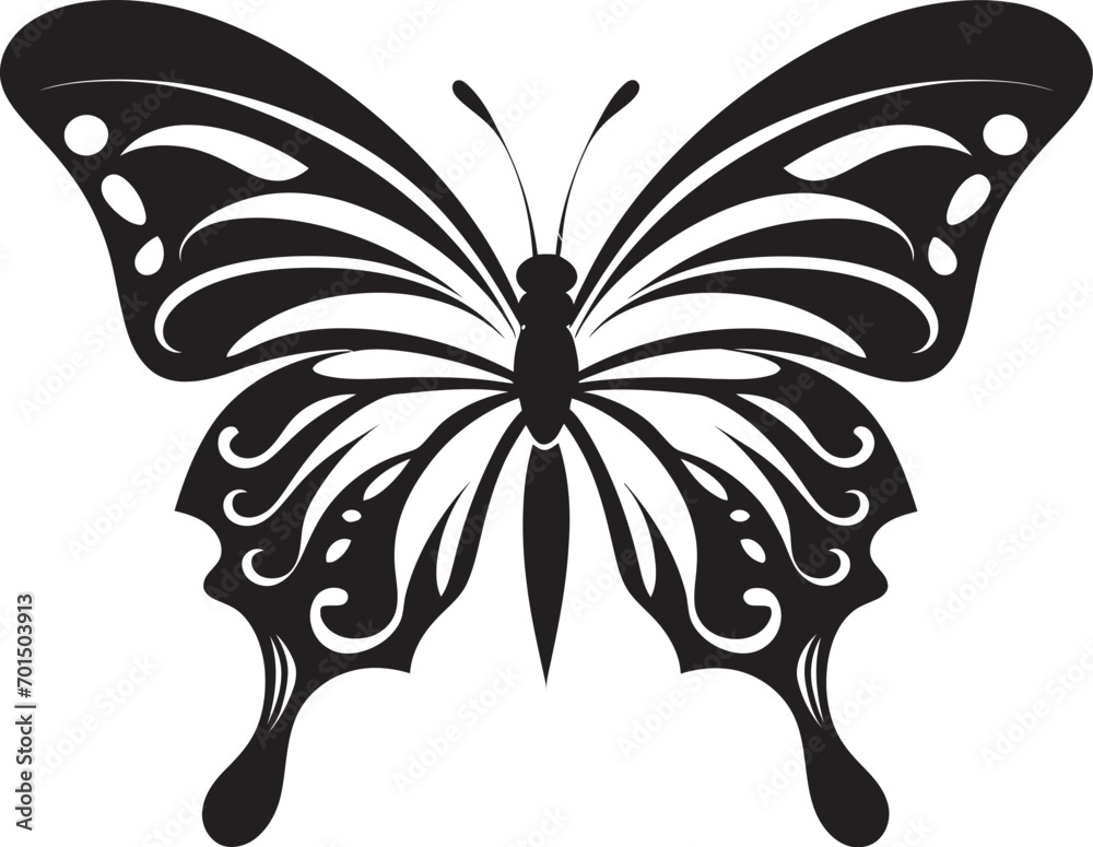 Obraz premium Majestic Soar Iconic Black Butterfly Enigmatic Wings Vector Butterfly Emblem