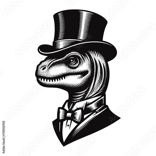 dinosaur wearing vintage suit and top hat vector illustration