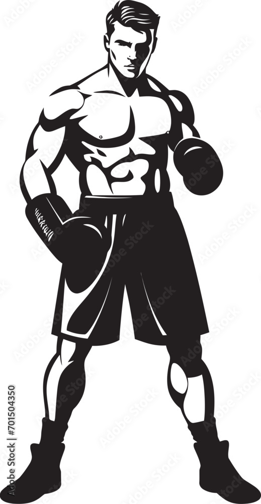 Fototapeta premium Champion Punch Black Vector Logo Ring Warrior Iconic Boxer Silhouette