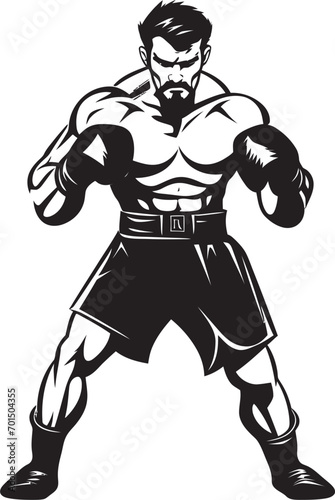 Ring Gladiator Vector Boxer Icon Design Smash Champ Cartoon Boxer in Black © BABBAN