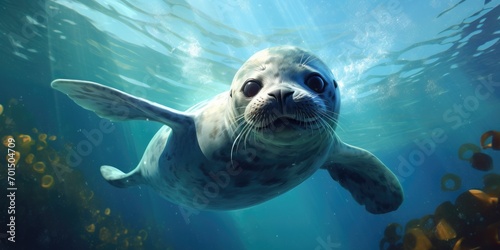Seal animal underwater at sea, wildlife concept