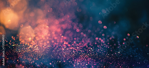 Abstract blur bokeh banner background. Gold, yellow, pink bokeh on defocused navy blue background photo