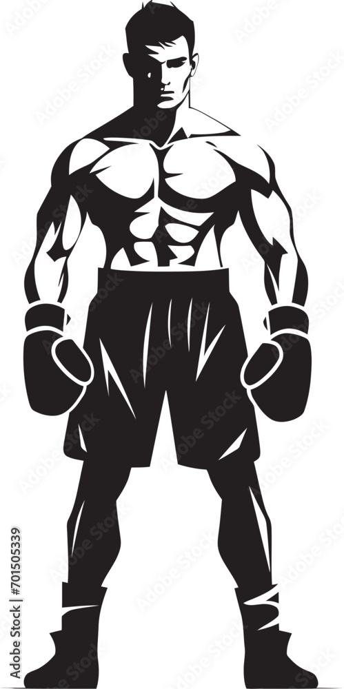 Jab Champ Vector Icon of Boxer Man Combat King Black Cartoon Boxer Emblem