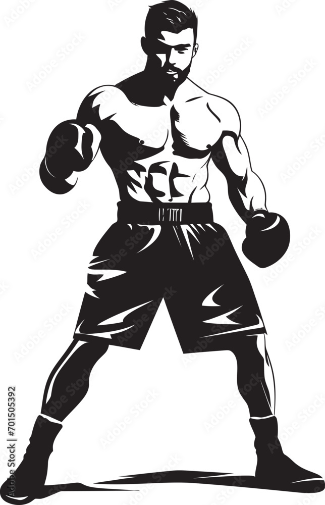 Fototapeta premium Punch Fury Iconic Boxer Man Silhouette Knockout Hero Black Cartoon Boxer Icon