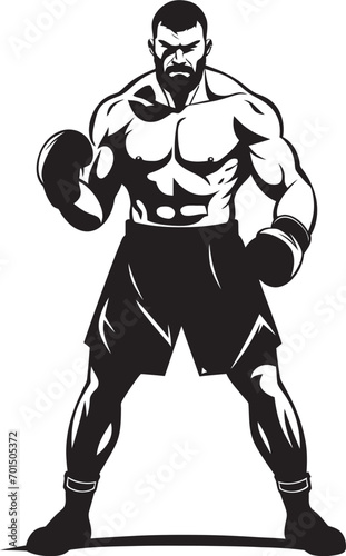 Knockout Hero Black Cartoon Boxer Icon Jab Champ Vector Silhouette of Boxer Man