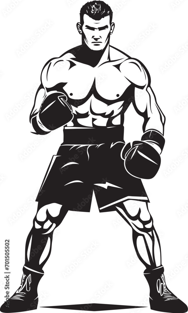 Fototapeta premium Punch Dynamo Iconic Black Logo Knockout Warrior Vector Boxer Man Emblem