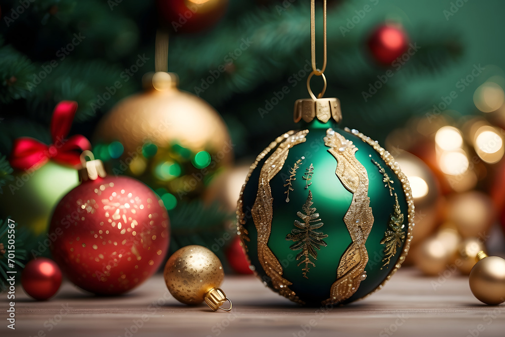 Christmas decoration on a green background. Christmas and New Year concept. Christmas decoration on a green background. Christmas and New Year concept.