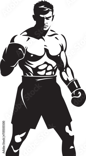 Sparring Legend Iconic Silhouette of Boxer Man Fist Fury Vector Cartoon Boxer Icon