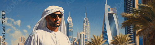Portrait of very posh or rich sheik in the modern city photo