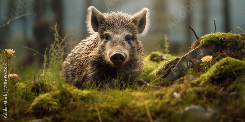 Portrait of wild boar in the nature, wildlife animal concept