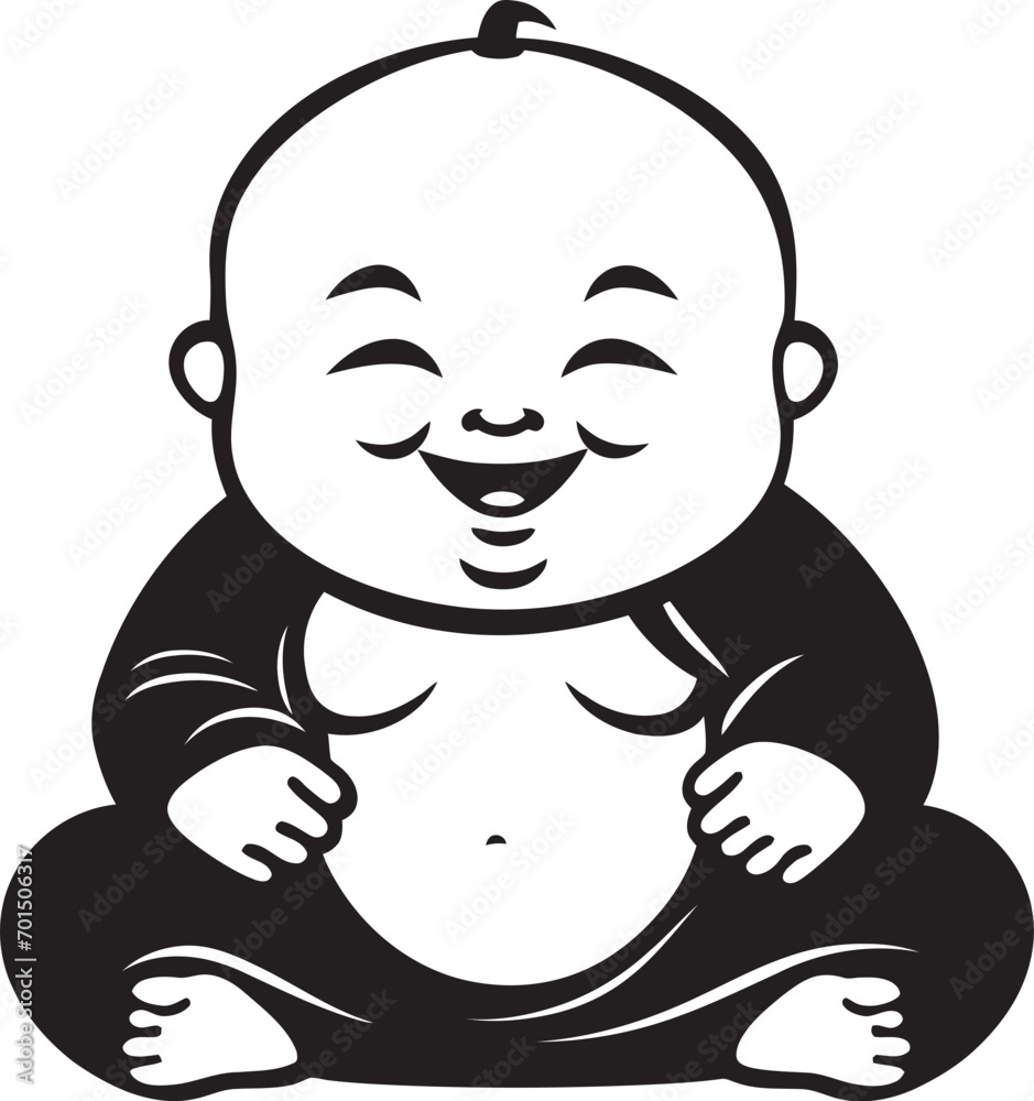 Buddha Bambino Black Kid Emblem Tiny Tranquility Buddha Cartoon Silhouette