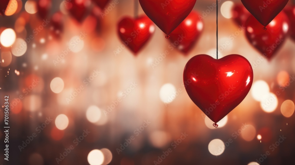 hanging red heart with blurred bokeh background for sweet Valentine. hanging red heart with blurred bokeh background for sweet Valentine.