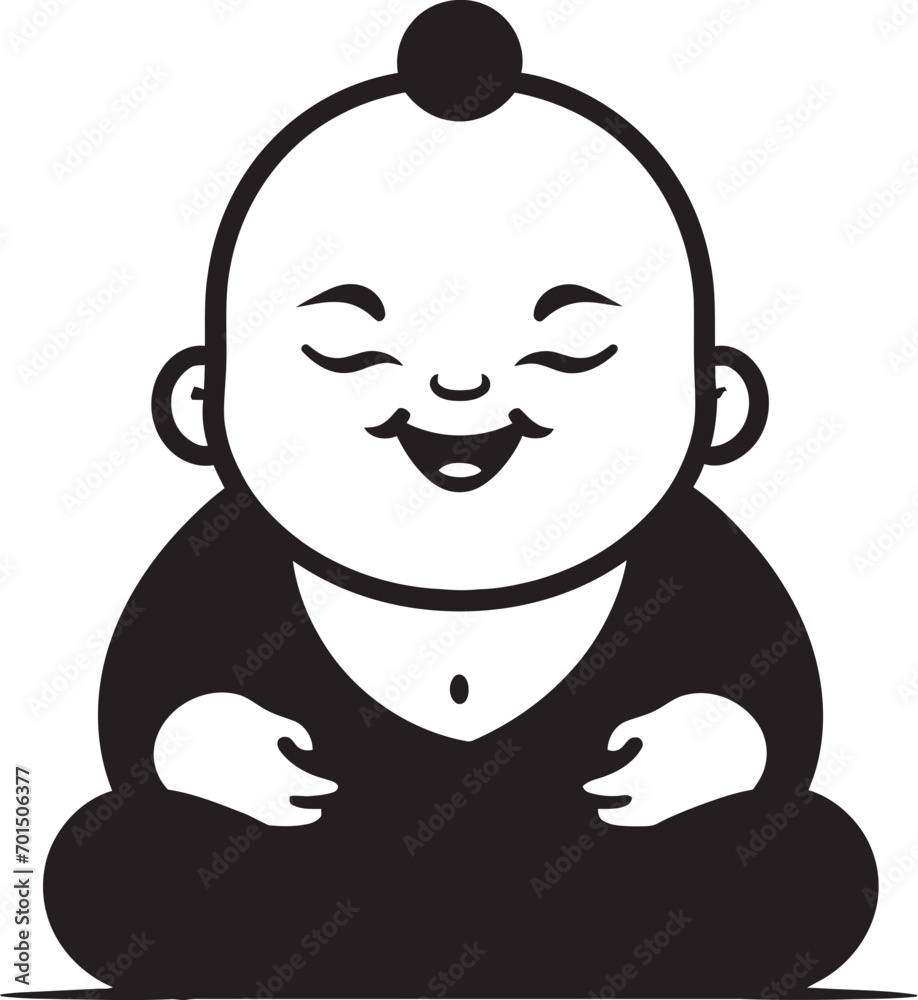 Enlightened Infant Black Cartoon Kid Chibi Serenity Buddha Iconic Emblem Enlightened Infant Black Cartoon Kid Chibi Serenity Buddha Iconic Emblem
