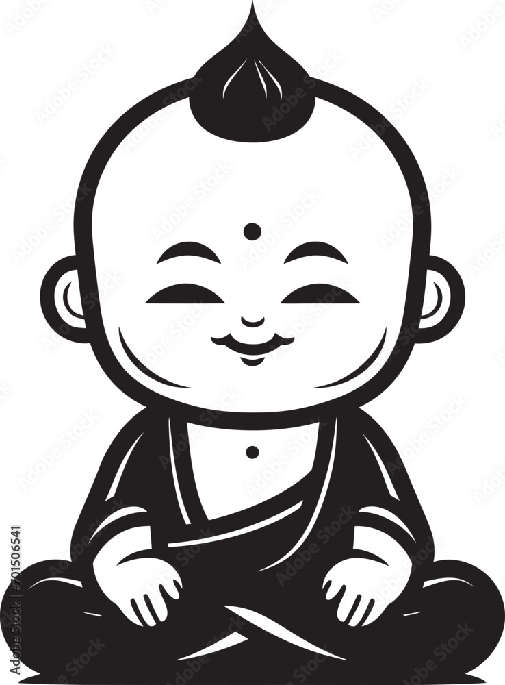 Tiny Tranquility Vector Kid Buddha Zen Little One Black Serene Icon Tiny Tranquility Vector Kid Buddha Zen Little One Black Serene Icon