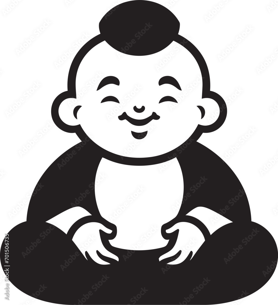 Fototapeta premium Zen Nursery Buddha Kid Icon Design Divine Kiddo Black Vector Buddha