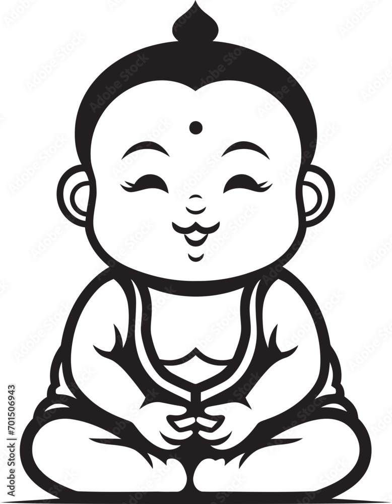 Peaceful Prodigy Buddha Emblem Design Lotus Little One Vector Mini Monk Peaceful Prodigy Buddha Emblem Design Lotus Little One Vector Mini Monk