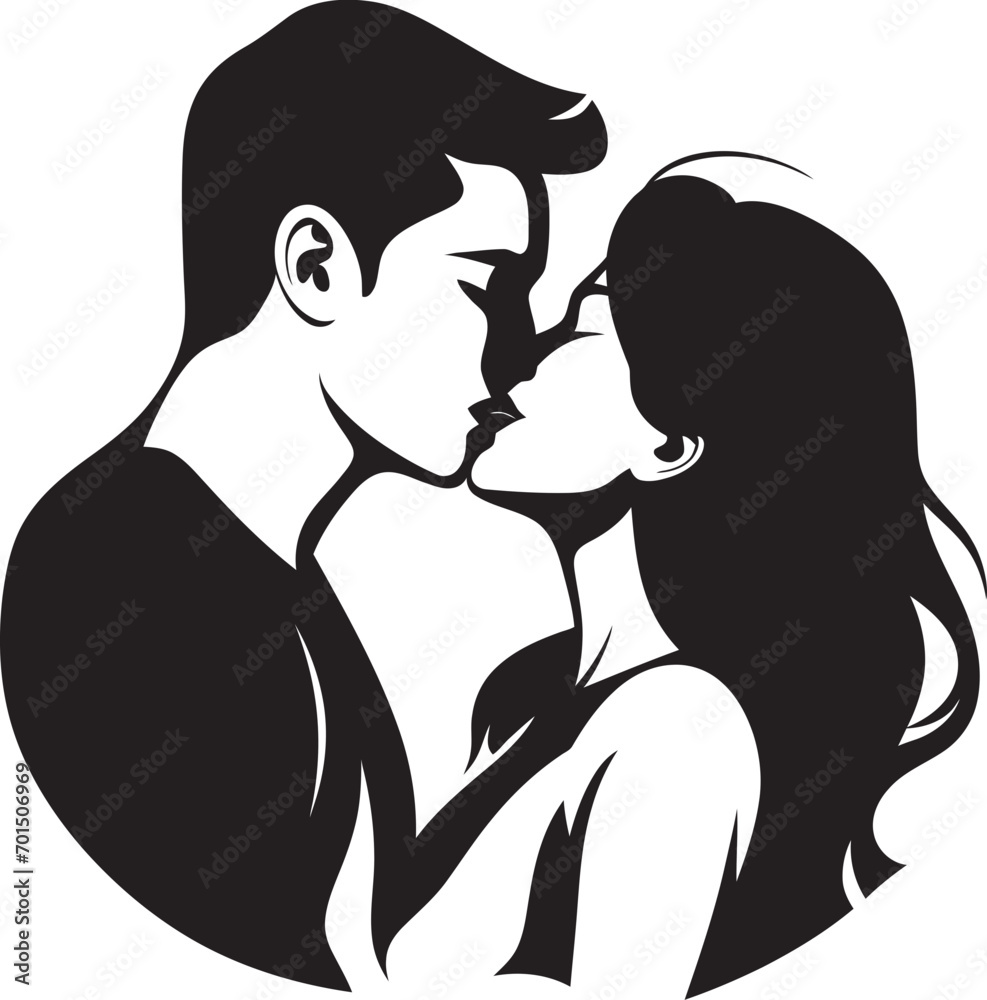 Passionate Serenity Iconic Kissing Emblem Boundless Union Black Romance Design