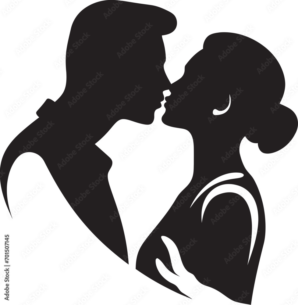 Cherished Serenity Black Romance Emblem Endless Love Romantic Vector Kiss