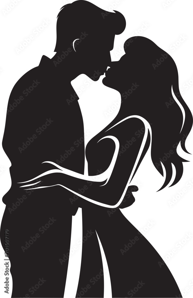 Blissful Affection Vector Black Romance Kiss of Passion Black Iconic Emblem