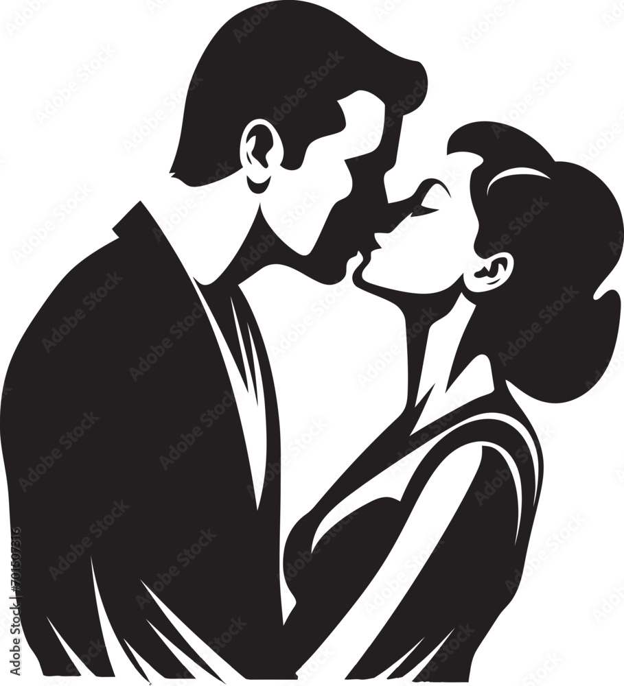Kiss of Devotion Black Silhouette Romance Intimate Union Iconic Romance Emblem Kiss of Devotion Black Silhouette Romance Intimate Union Iconic Romance Emblem