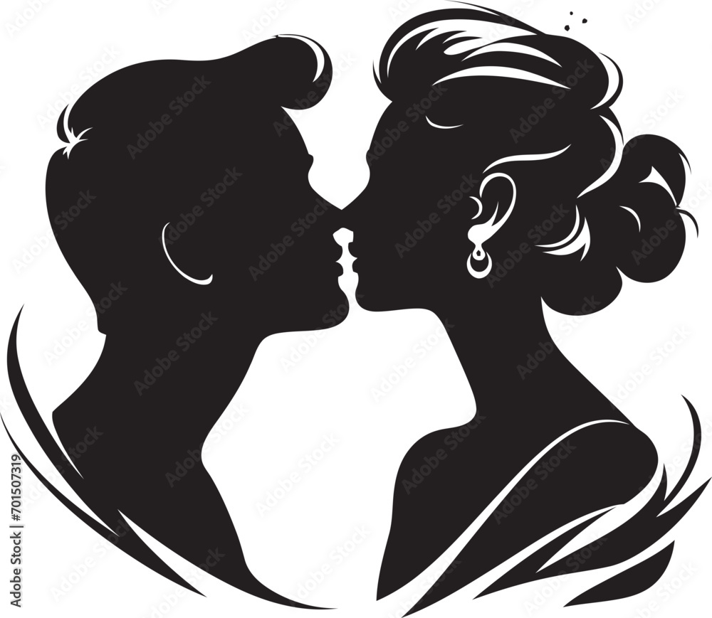 Whispered Devotion Couples Icon Tender Unity Romantic Kissing Emblem