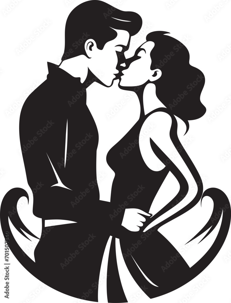 Tender Embrace Black Romance Emblem Passionate Affection Iconic Kissing Silhouette