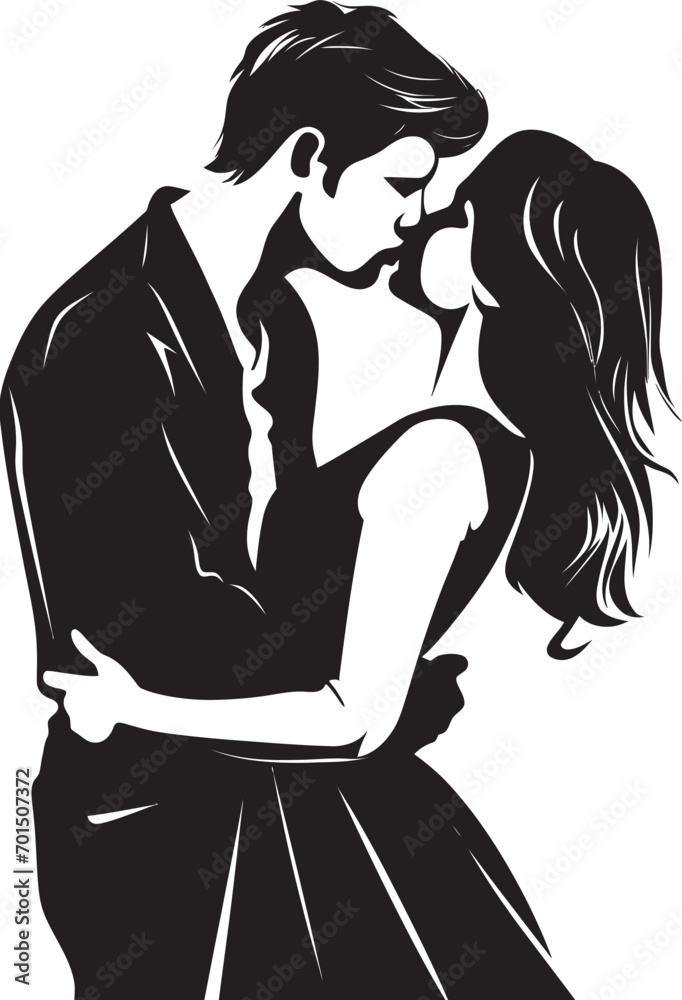 True Loves Embrace Romantic Icon Emblem Sensual Fusion Vector Kissing Silhouette