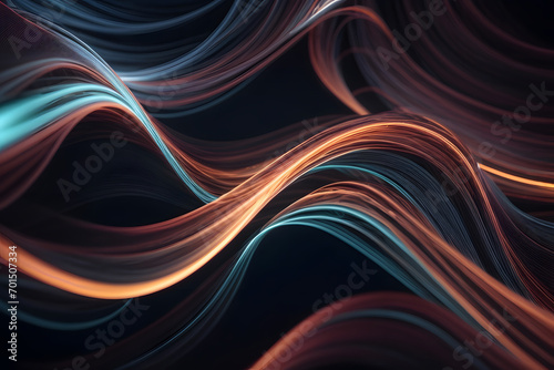 Abstract colorful twisted lines on dark background, computer generated abstract background. Generative AI