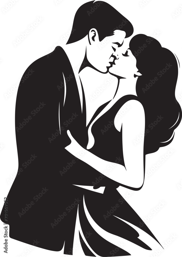 Blissful Kiss Romantic Iconic Emblem Kiss of Serenity Vector Black Silhouette
