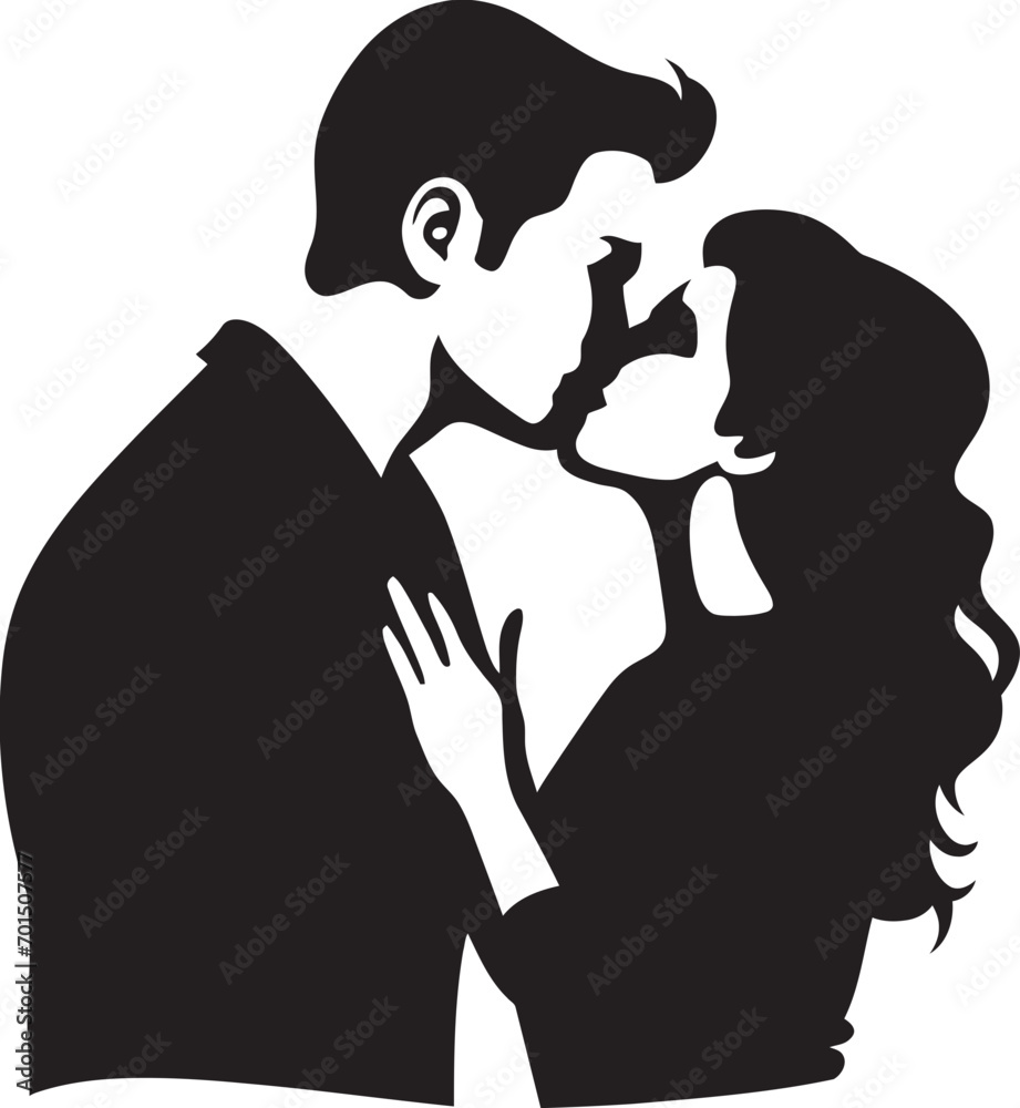 True Loves Union Romantic Iconic Silhouette Sensual Devotion Vector Kissing Emblem