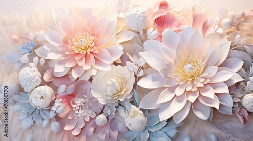 Pastel-hued 3D floral artistry offering space amidst a crystalline backdrop. © Abdul