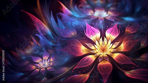 Radiant fractal blossoms and foliage forming an open abstract canvas for your content.