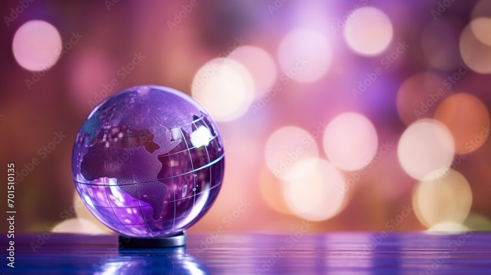 A glase globe with purple background, bokeh effect, space for text - Generative AI A glase globe with purple background, bokeh effect, space for text - Generative AI