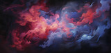 Radiant plumes of cobalt and ruby smoke intermingling, narrating a captivating tale with their vivid, intertwining streaks against a dark canvas.