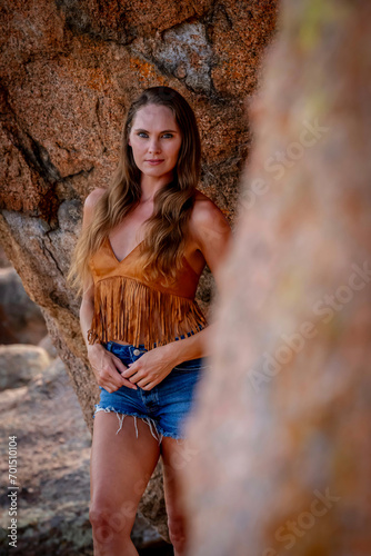 A Lovely Brunette Model Poses Outdoors While Enjoying The Fall Weather