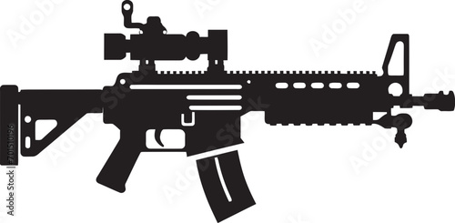 Tactical Firearm Icon Black Design Modern Combat Armament Vector Emblematic