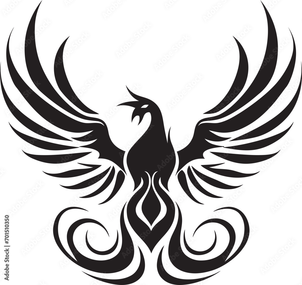 Fototapeta premium Eternal Fire Emblem Black Logo Icon Rising Phoenix Wings Vector Emblem