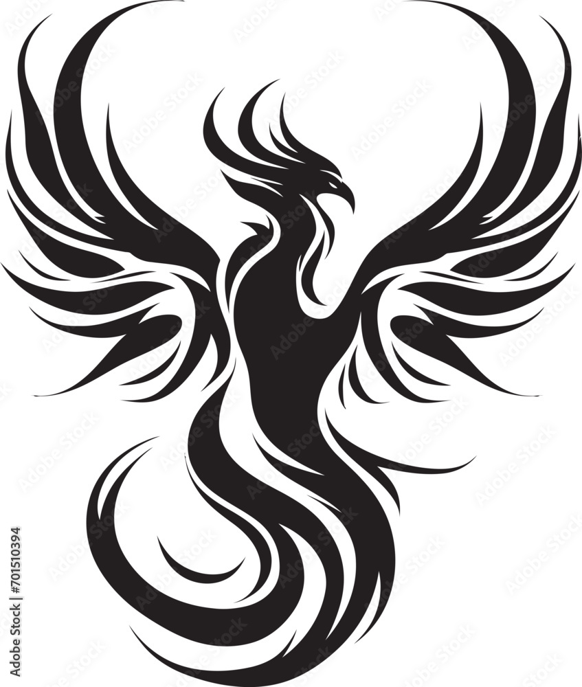 Phoenix Rebirth Wings Black Emblematic Revival Blaze Icon Vector Logo