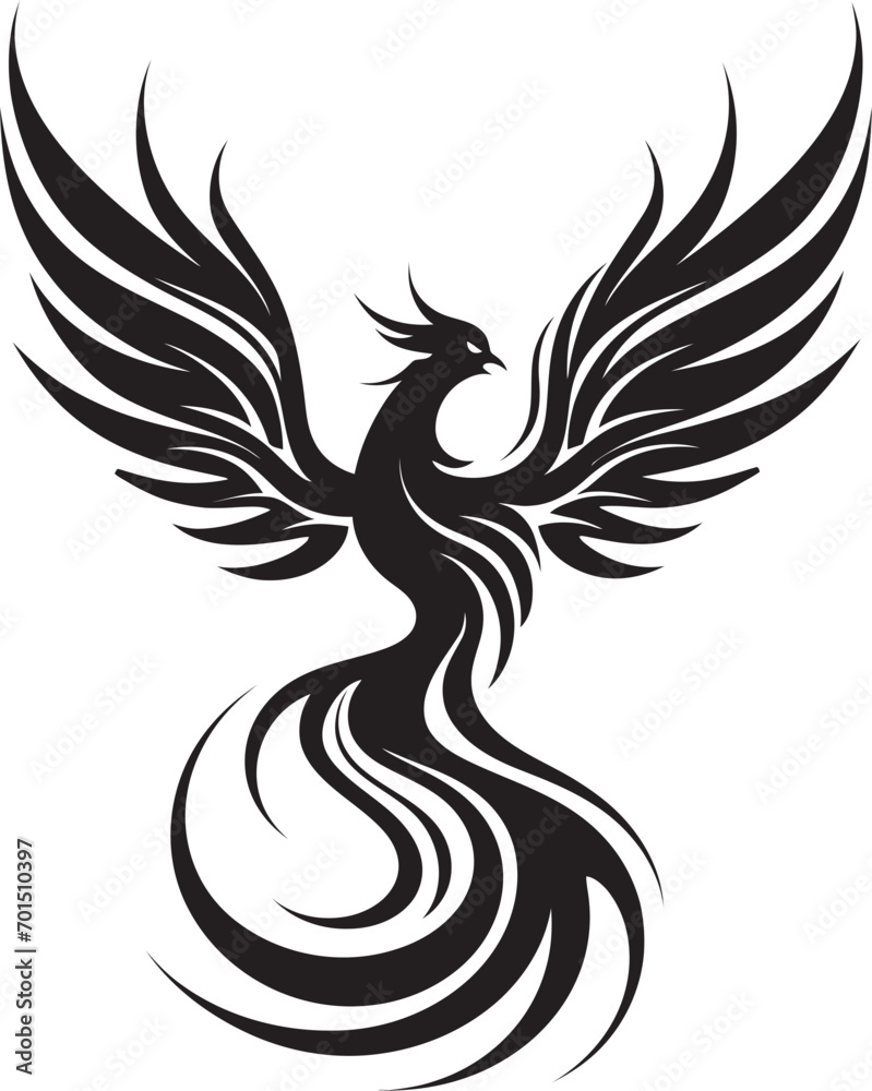 Fototapeta premium Rising Phoenix Flame Vector Emblem Icon Phoenix Rebirth Wings Black Emblematic