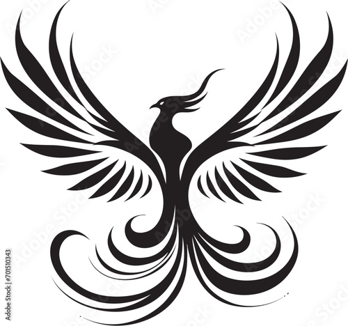 Flaming Phoenix Symbol Black Iconic Phoenix Reborn Vector Emblematic