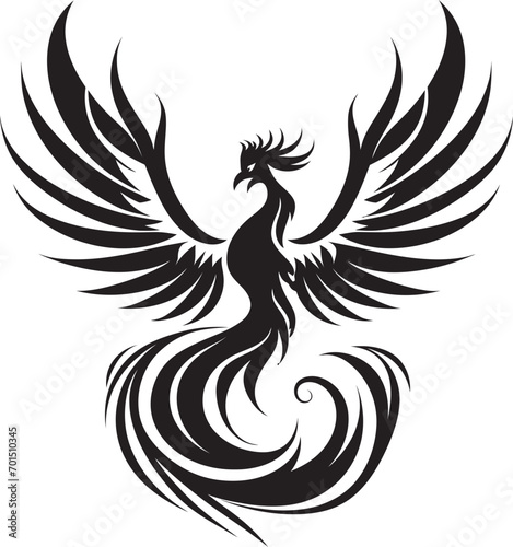 Inferno Rise Symbol Black Emblematic Phoenix Glow Wings Vector Icon