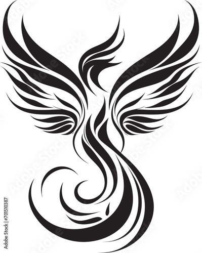 Radiant Flame Wings Black Logo Rebirth Firebird Icon Vector Emblem