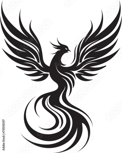 Rising Phoenix Flame Vector Emblem Icon Phoenix Rebirth Wings Black Emblematic